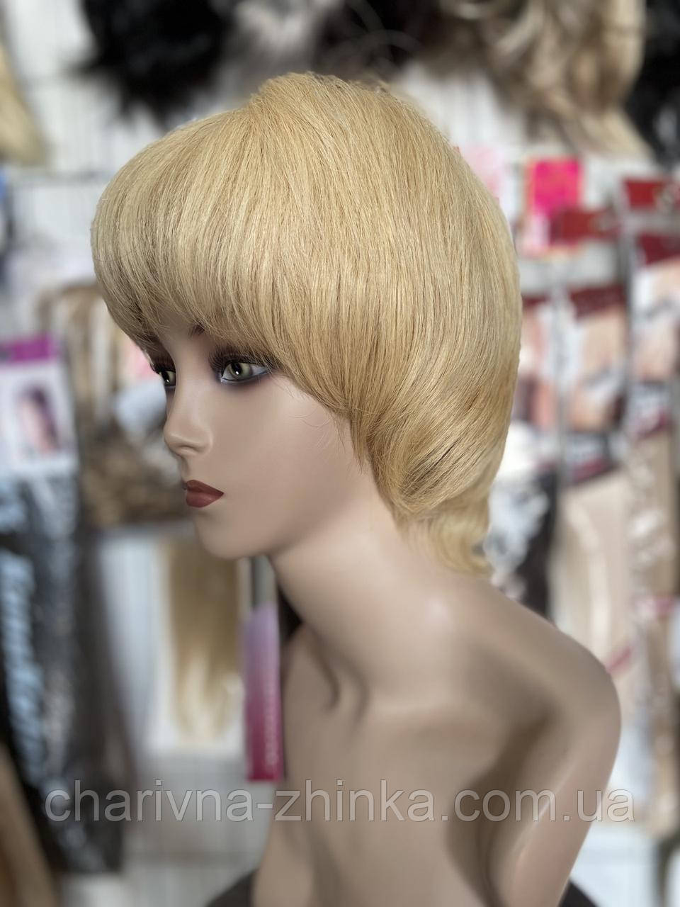 Женский короткий парик с удлиненным затылком из натуральных прямых волос Original блонд - фото 5 - id-p1086562760