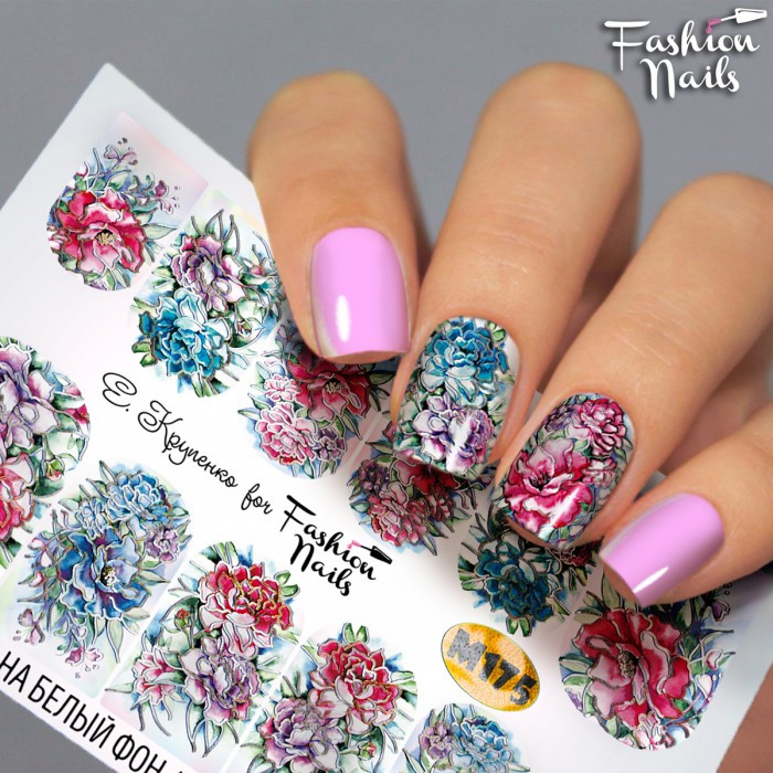 Слайдери водні наклейки КВІТИ Fashion Nails - Квіткові Наклейки на весь ніготь - Слайдер-дизайн Квіти М175