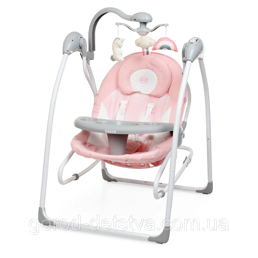 Гойдалка-шезлонг ME 1028 SENSA Pink Flowers ел.прив, 5скор,тайм,муз-15мел, зв.прир, карус-3подв,роз