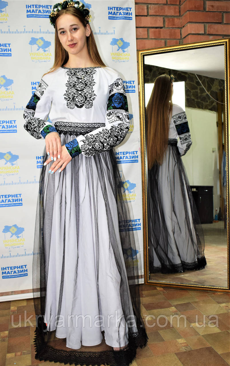 Вишита сукня "Синя троянда" 44р