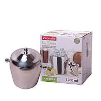 Відро для льоду з кришкою 1.2 л з нержавіючої сталі з двома ручками KM-4355