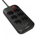 Подовжувач мережевий Ldnio SE6403, 4USB, 6 розеток, 2м, чорний, фото 2