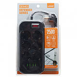 Подовжувач мережевий Ldnio SE6403, 4USB, 6 розеток, 2м, чорний, фото 6