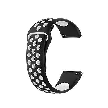 Ремінець силіконовий для годинника 20 мм Nike design чорний з білим (з кнопкою)