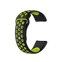 Ремешок силиконовый для часов 20 мм Nike design черный с зеленым (с кнопкой)