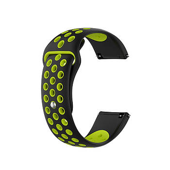 Ремінець силіконовий для годинника 20 мм Nike design чорний з зеленим (з кнопкою)