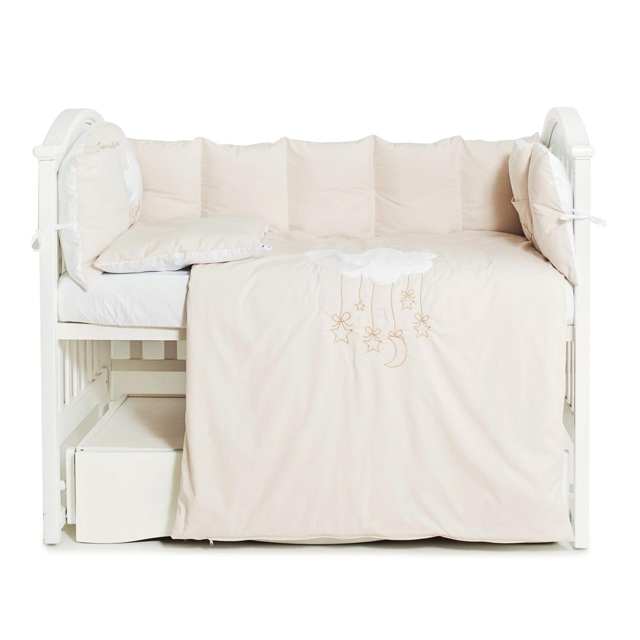 Постільний комплект 6 ел Babycentre & Twins Moonlight 4011-BTMO-02 beige, білий / беж, фото 1