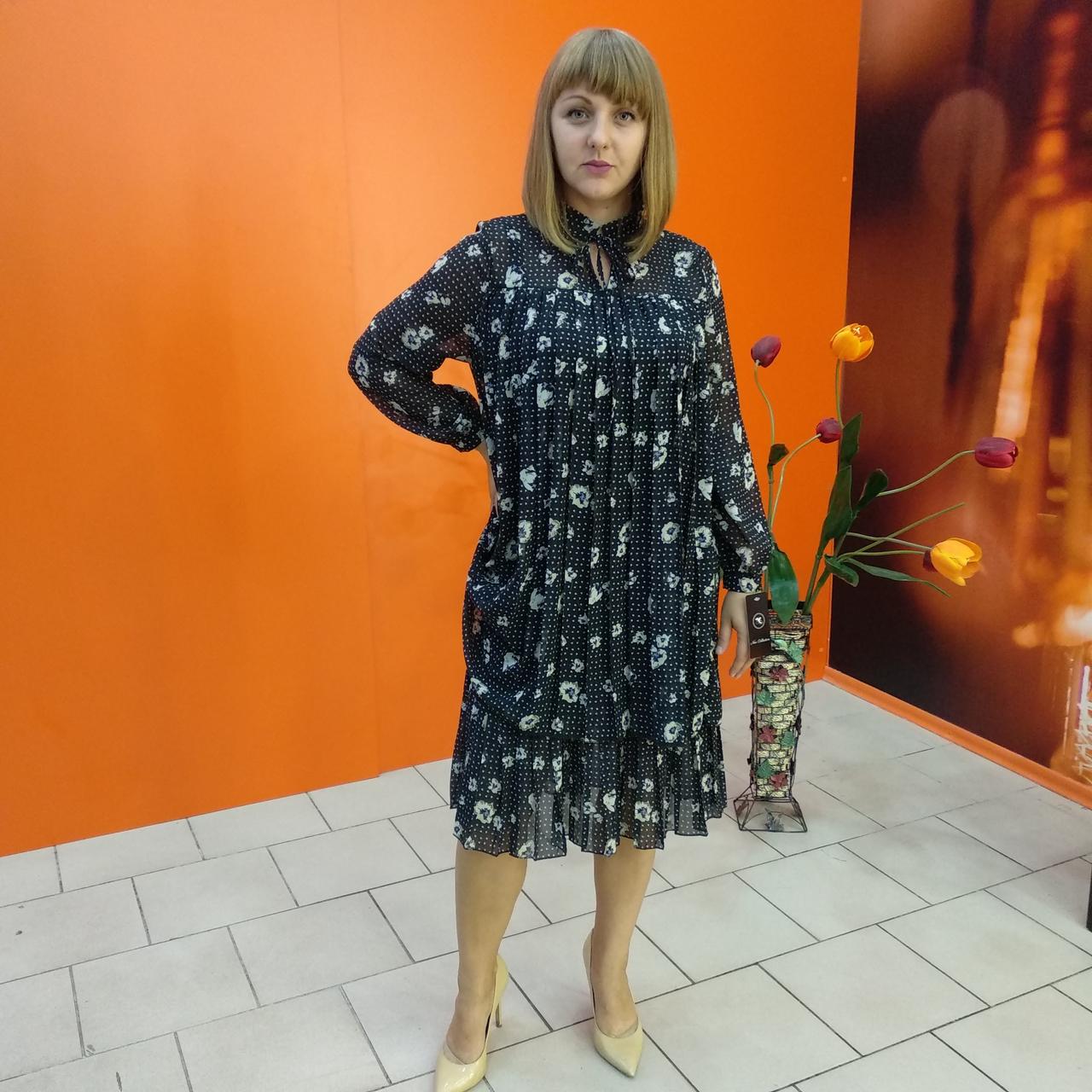 Чорне шифонова сукня плісе квіти