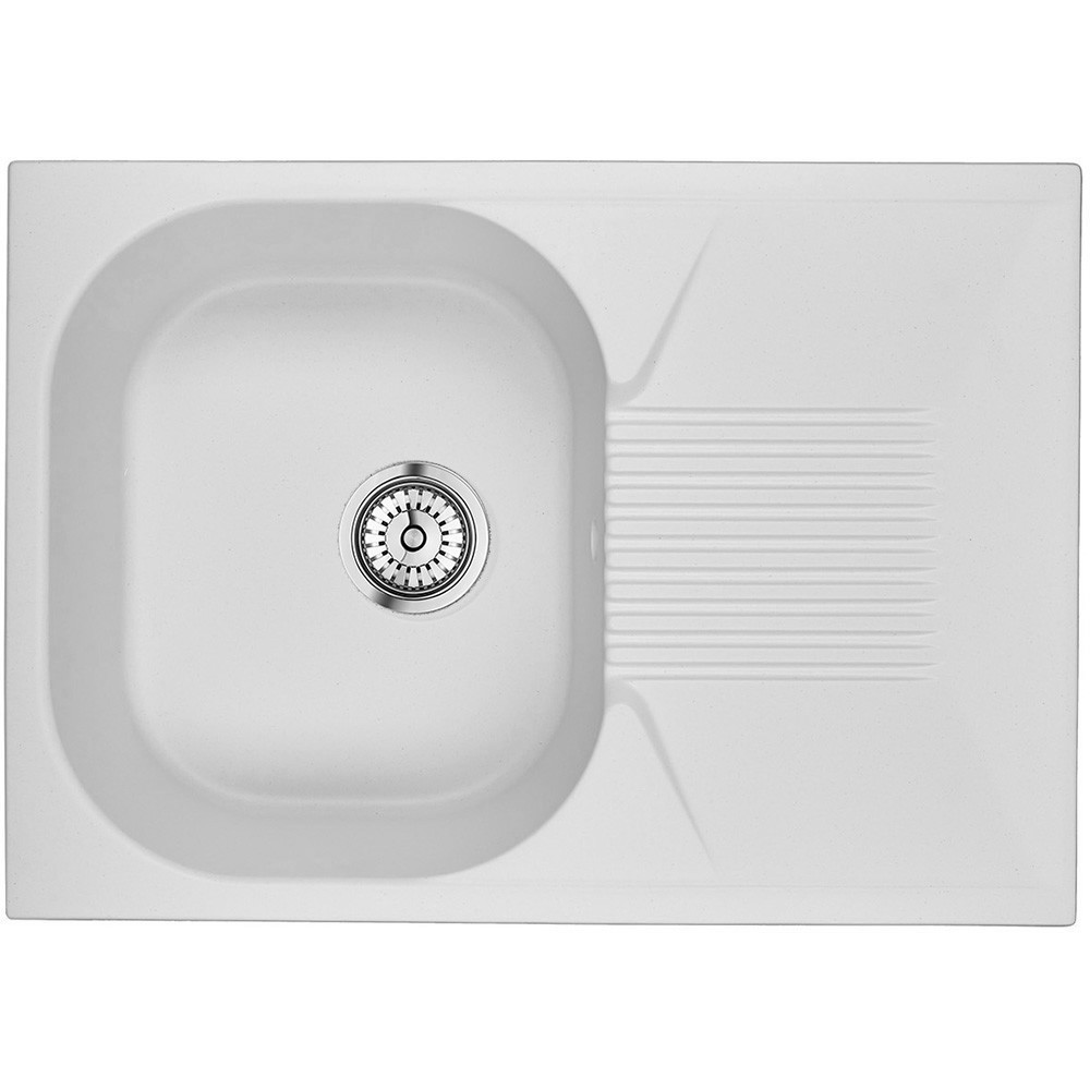 Гранітна кухонна мийка Minola MPG 1150-69 Арктик, біла врізна, прямокутна одночашева з крилом, фото 1