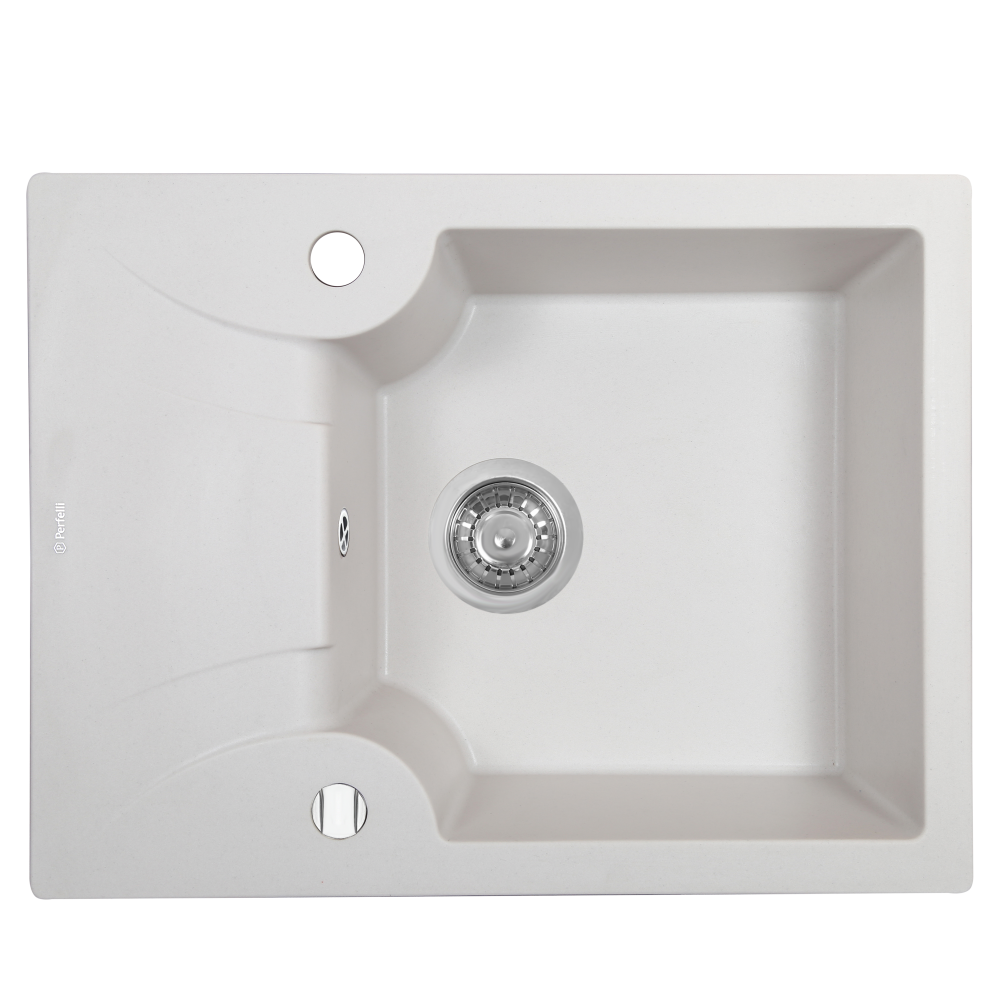 Гранітна кухонна мийка Perfelli FELICITA PGF 134-60 WHITE, біла врізна, одночашева з крилом