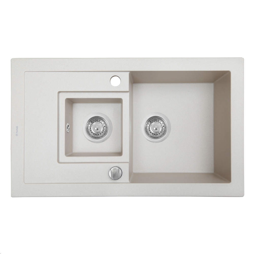 Гранітна кухонна мийка Perfelli PIERRA PGP 536-78 LIGHT BEIGE, врізна півторачашева з крилом, світло-бежевий