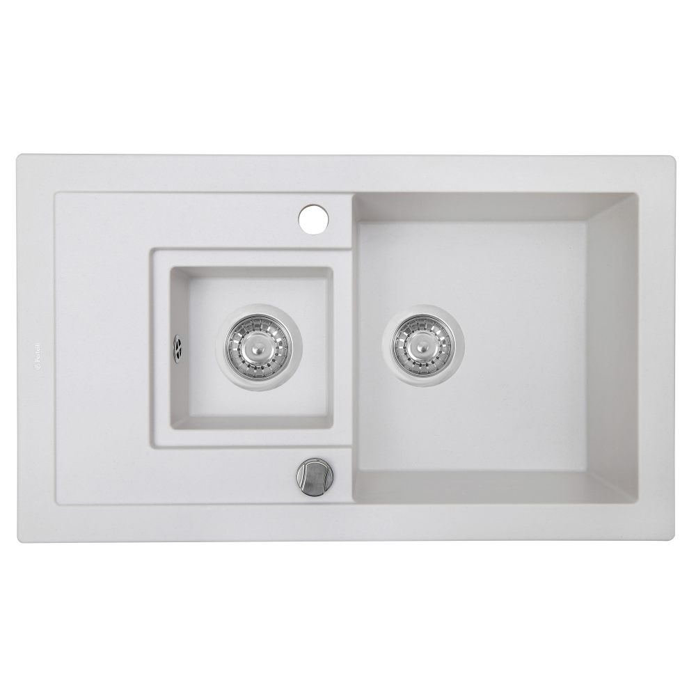 Гранітна кухонна мийка Perfelli PIERRA PGP 536-78 WHITE, біла півторачашева врізна мийка на кухню