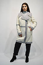 Шубка з відкладним коміром Rr 803 молочна із сірим