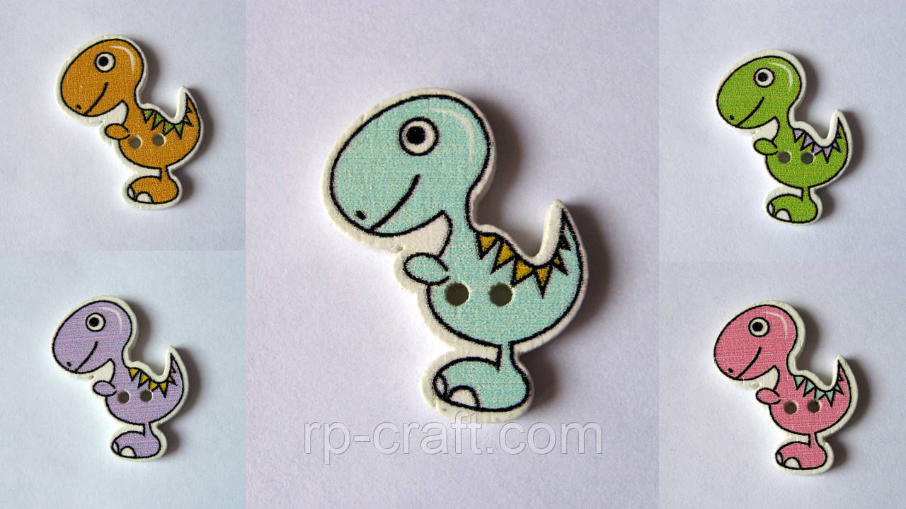 Гудзик дерев'яний, декоративний. Динозавр, 20х25 мм, фото 1