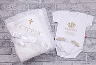 Комплект для крещения девочки с именной вышивкой, белый