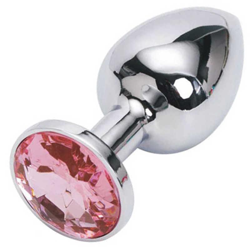 Середній анальний корок із рожевим кристалом у чохлі 8 см Метал
