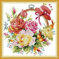 Набір для вишивання хрестиком з печаттю на тканині NKF Квітковий кошик. Троянди 14ст H849
