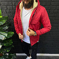 Мужская стильная курточка, красная (с мехом по торсу)
