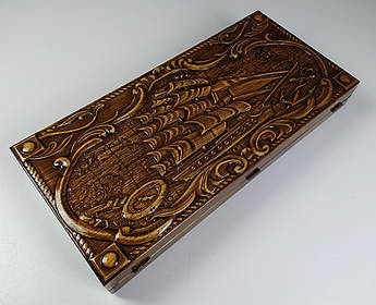 Подарункові нарди з дерева "Вітрильник" — різьба по дереву, ручна робота, 60x50 см