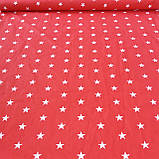Тканина з великими білими зірками на червоному, ш 160 см, фото 2