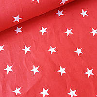 Тканина з великими білими зірками на червоному, ш 160 см