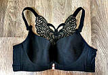 Бюстгальтер 100D великий розмір для пишних грудей чорний з метеликом без кісточок із застібкою спереду, фото 7