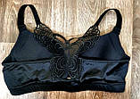 Бюстгальтер 100D великий розмір для пишних грудей чорний з метеликом без кісточок із застібкою спереду, фото 6
