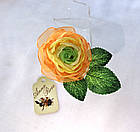 Шпильки для волосся з квітами ручної роботи з тканини "Помаранчевий ранункулюс", фото 2