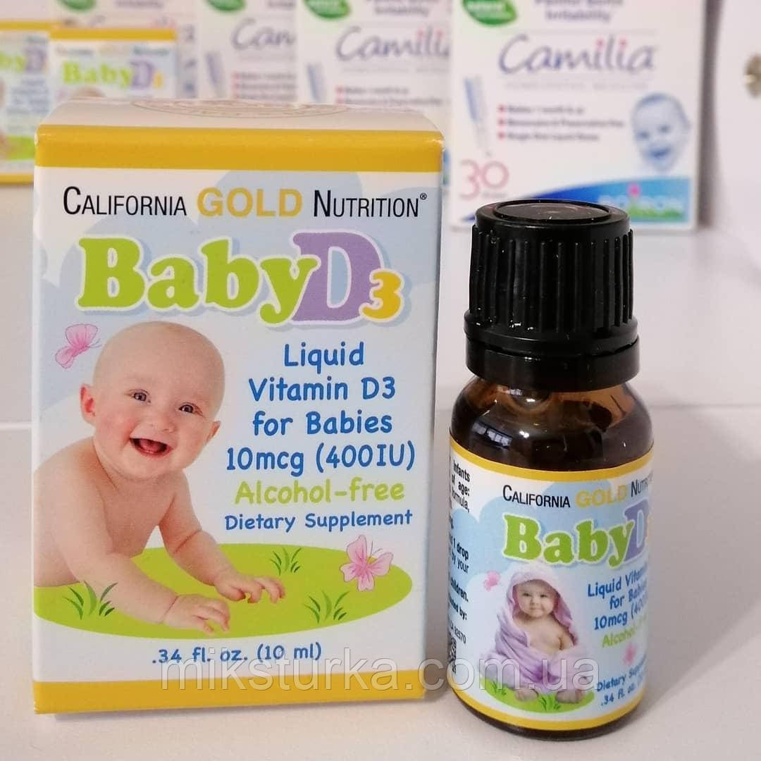 Вітамін D3 (Д3) для дітей від народження в краплях, Baby D3, California Gold Nutrition 10 мкг (400 МЕ)