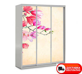 Шафа купе 3Д тридверна Квіти 12, вибір кольору корпусу та малюнка