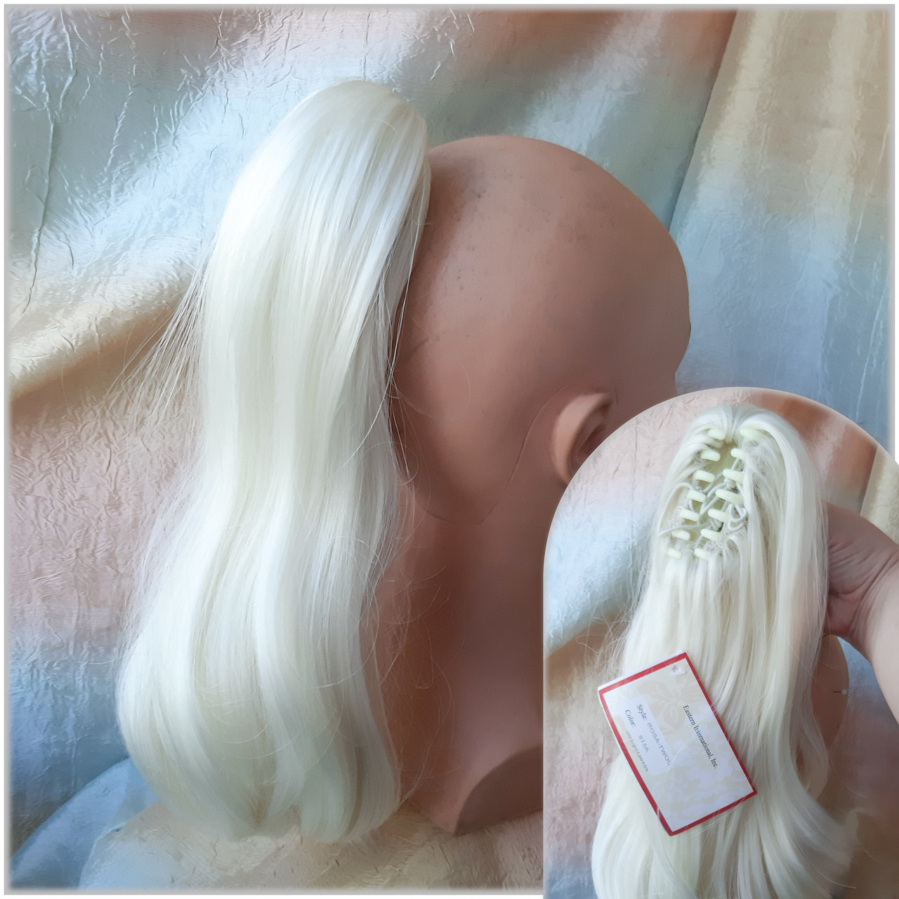 Хвіст шиньон прямий на крабі двухсторонній сніжний блонд ROSA-613А, фото 1