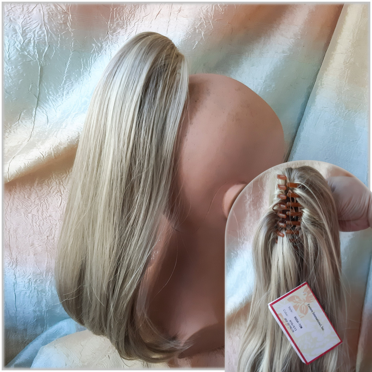 Хвіст шиньон прямий на крабі двухсторонній платиновий міллірованний ROSA-16Н613, фото 1