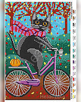 Схема для вышивки бисером - Котик на велосипеде