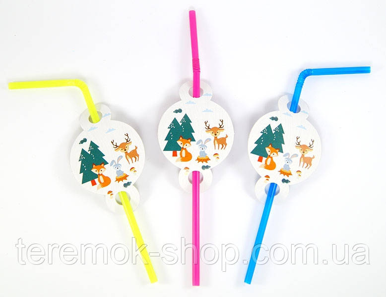 Коктейльні трубочки з паперовими плашками Лісові звірі 8 шт., фото 1