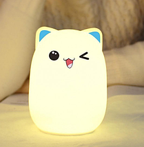 Силіконовий дитячий нічник «Котик» 7 LED кольорів USB нічник-світильник, фото 5