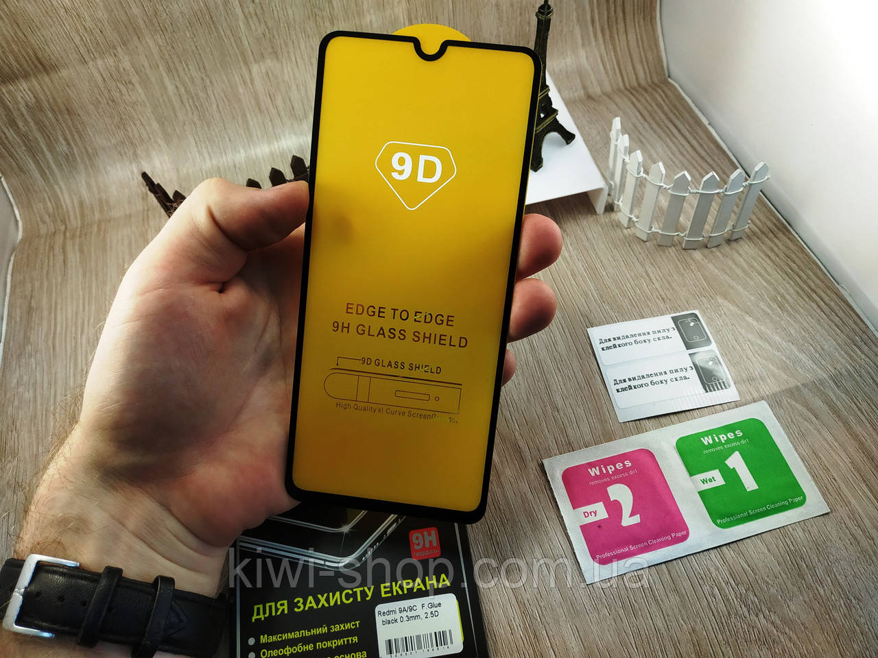 Захисне скло для Xiaomi Redmi 9C Full Glue 9d (Повний клей) скло на весь екран, чорне, фото 1