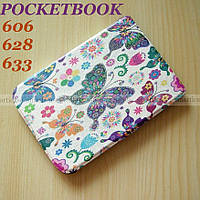 Белый чехол Бабочки и цветы для Pocketbook 606, 628 Touch Lux 5, PB 633 (покетбук)