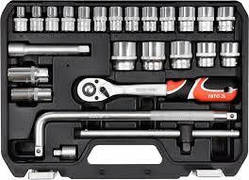 НАБІР ГОЛОВОК ТОРЦЕВИХ YATO 1/2" М10-32 ММ З ІНСТРРУМЕНТАМИ 25 ШТ