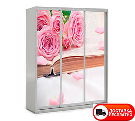 Шафа купе 3Д тридверна Квіти 19 вибір кольору корпусу та малюнка