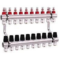 Колектор для теплої підлоги DJOUL 1х3/4 на 10 контурів із витратомірами та євроконусами