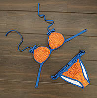 Купальник жіночий роздільний оранжевий з синім горошок П157 продаж продаж
