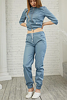 Женские медицинские светло-серые брюки из коттона размеры 42-56