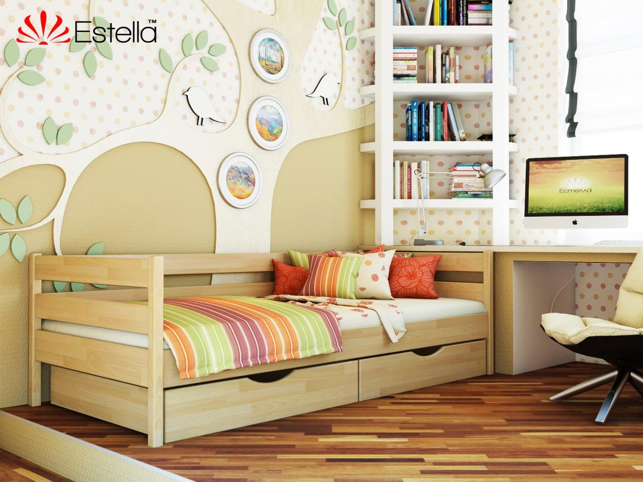 Ліжко дерев'яне (масив або щит бука) односпальне "Нота" для дітей та підлітків 90х200 мм, Щит