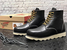 Чоловічі шкіряні високі черевики Red Wing чорного кольору (класичні практичні демісезонні)