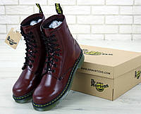 Женские высокие ботинки Dr. Martens 1460. Боты вишневые Др Мартинс без меха для девушек.