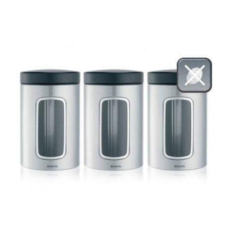 Набор емкостей для сыпучих продуктов с окном Brabantia Матовая сталь, 3 шт х 1,4 л (335341)