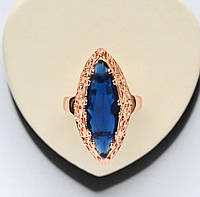 Резное кольцо с синим цирконом маркиза позолота 18к. размер 17.18.19.20.21.22.