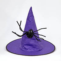 Шляпа Ведьмы с большим пауком фиолетовая, 35х38 см