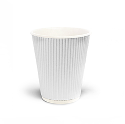 Стакан паперовий гофра білий 250 мл одноразовий стаканчик гофрований для капучино чаю