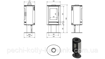 Піч Kratki KOZA AB S/N/DR Kafel червона (подача повітря з вулиці), фото 3